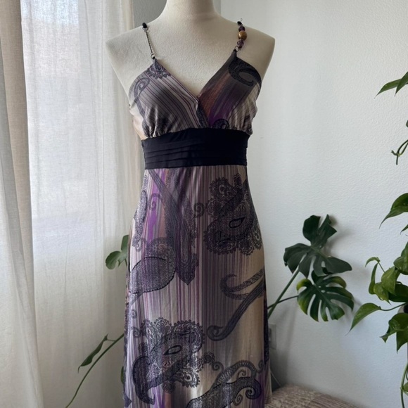 Y2k Purple paisley print midi dress with beaded straps #fairycore #y2kfashion - Picture 2 of 5